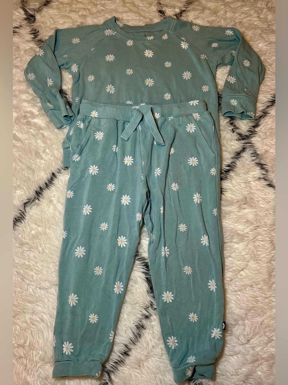 Kyte Baby Daisy Print Two-Piece Loungewear Jogger Set - Seafoam Green